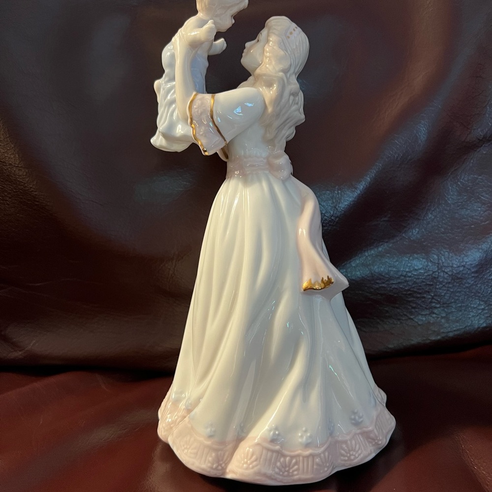 Porcelain Woman Holding Baby in light blue blanket Music Box - Picture 2 of 5
